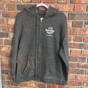 Hard Rock casino mens graphic zip up hooded sweatshirt jacket gray medium